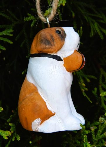 Bernard Dog Wood Ornament Hanging Figurine Handmade Carved Decoration