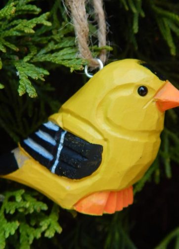 American Goldfinch Wood Ornament Yellow Bird Hanging Figurine Handmade Carved Decoration