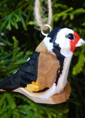 European Goldfinch Wood Ornament Finch Bird Hanging Figurine Handmade Carved Decor