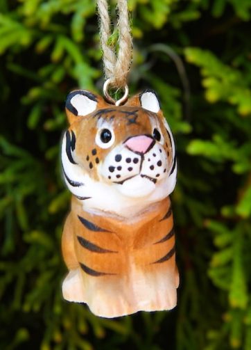 Tiger Wood Ornament Hanging Figurine Handmade Carved Decoration Big Cat Bengal