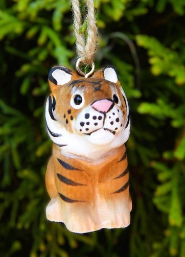 Tiger Wood Ornament Hanging Figurine Handmade Carved Decoration Big Cat Bengal