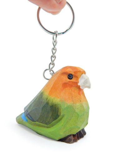 Lovebird Keychain Ring Hook Clip Parrot Bird Charm Miniature Wood Mini Figurine Small Animal