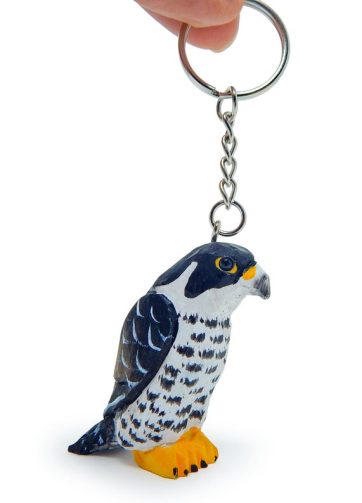 Falcon Hawk Bird Keychain Ring Clip Charm Miniature Wood Mini Figurine Small Animal