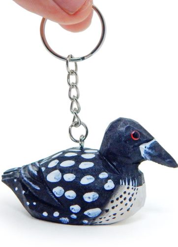 Common Loon Duck Keychain Ring Hook Clip Charm Miniature Wood Mini Figurine Small Animal