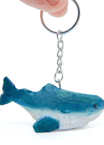 Great White Shark Keychain Ring Hook Clip Charm Miniature Wood Mini Figurine Small Animal