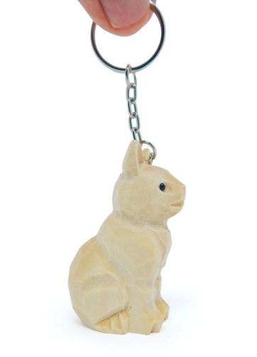 Cat Kitten DIY Keychain Ring Hook Clip Pet Charm Miniature Wood Figurine Small Animal