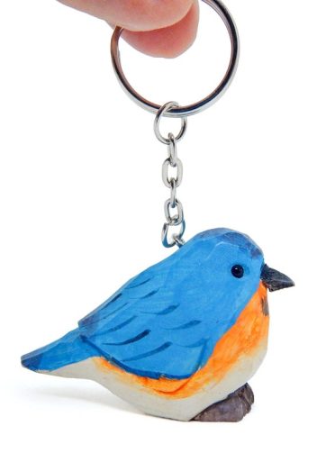 Eastern Bluebird Keychain Ring Hook Clip Bird Charm Miniature Wood Mini Figurine Small Animal