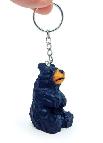 Black Bear Keychain Ring Clip Charm Miniature Wood Mini Figurine Small Animal