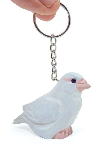 White Dove Bird Keychain Ring Hook Clip Charm Miniature Wood Mini Figurine Small Animal