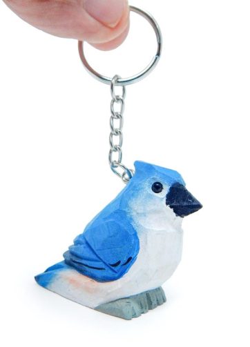 Tufted Titmouse Bird Keychain Ring Hook Clip Blue Jay Charm Miniature Wood Mini Figurine Small Animal