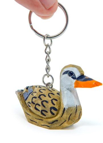 Female Mallard Duck Bird Keychain Ring Clip Charm Miniature Wood Mini Figurine Small Animal