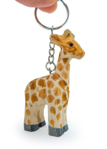 Giraffe Safari Zoo Keychain Ring Clip Charm Miniature Wood Mini Figurine Small Animal