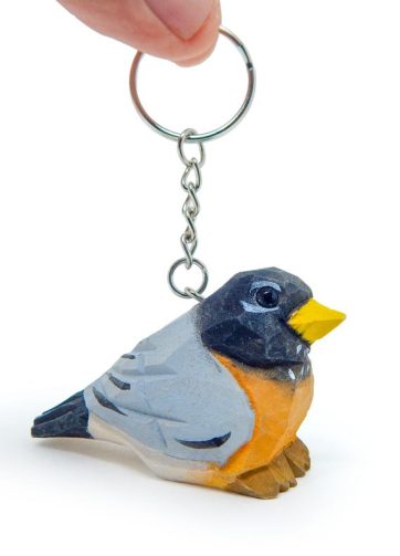 Robin Keychain Ring Clip Charm Bird Miniature Wood Songbird Mini Figurine Small Animal