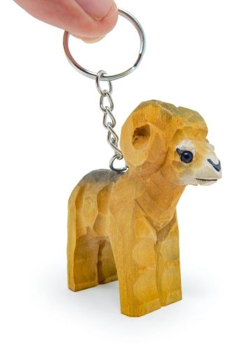 Big Horn Ram Handmade Keychain Ring Hook Clip Charm Miniature Wood Figurine Small Animal