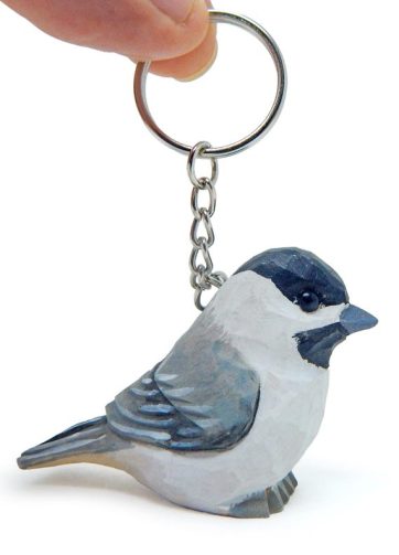 Chickadee Black-Capped Chick Tit Keychain Ring Clip Charm Bird Miniature Wood Songbird Mini Figurine Small Animal