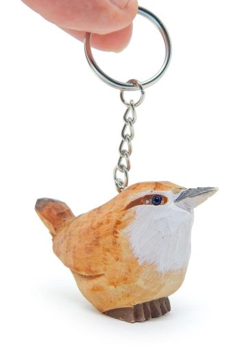 Carolina Wren Keychain Ring Hook Clip Common Bird Charm Miniature Wood Mini Figurine Small Animal