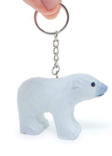 White Polar Bear Keychain Ring Clip Charm Miniature Wood Mini Figurine Small Animal