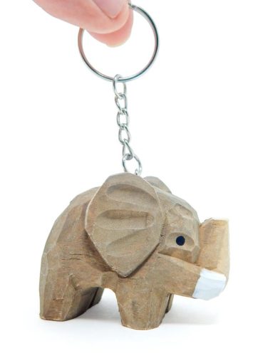 Elephant Keychain Ring Clip Charm Miniature Wood Gray Mini Figurine Small Animal