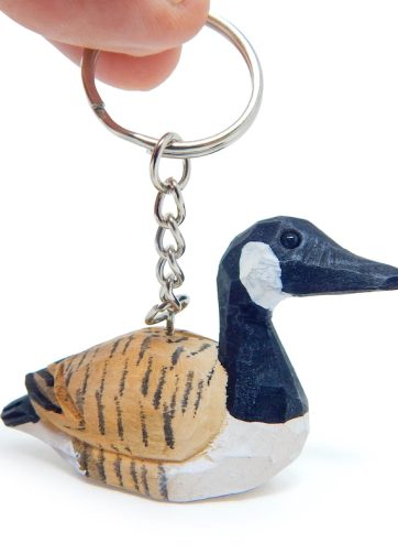 Canada Goose Duck Keychain Ring Hook Clip Charm Miniature Wood Mini Figurine Small Animal