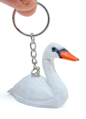 Swan Keychain Goose Bird Ring Hook Clip Charm Miniature Wood Mini Figurine Small Animal