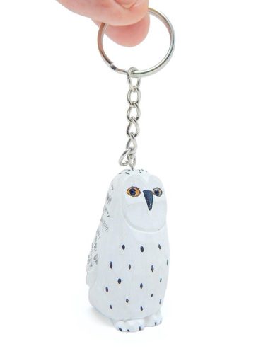 Snow White Owl Keychain Ring Hook Clip Charm Farm Bird Miniature Wood Mini Figurine Small Animal