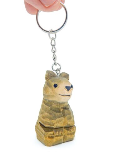 Brown Bear Keychain Ring Clip Charm Miniature Wood Mini Figurine Small Animal