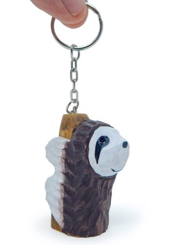 Sloth Keychain Ring Clip Charm Miniature Wood Mini Figurine Small Animal