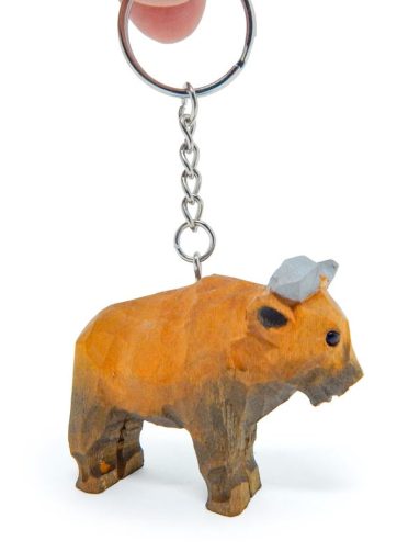 Bison Buffalo Handmade Keychain Ring Hook Clip Charm Miniature Wood Mini Figurine Small Animal