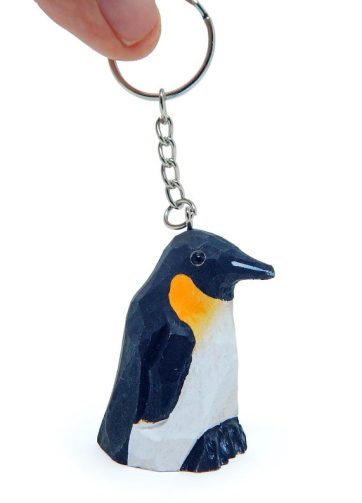 Penguin Keychain Ring Clip Charm Miniature Wood Mini Figurine Small Animal