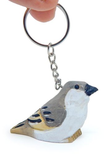 Mockingbird Keychain Ring Hook Clip Gray Bird Charm Miniature Wood Mini Figurine Small Animal