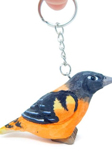 Oriole Bird Keychain Ring Hook Clip Charm Miniature Wood Mini Figurine Small Animal Baltimore Orchard