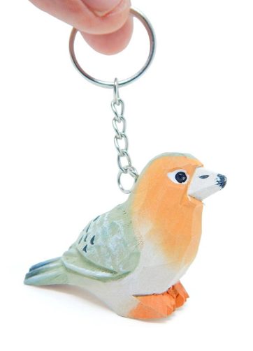 Mourning Dove Bird Keychain Ring Hook Clip Charm Miniature Wood Mini Figurine Small Animal