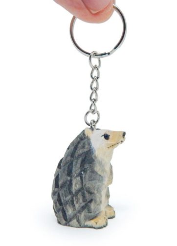 Hedgehog Handmade Keychain Ring Hook Clip Charm Miniature Wood Mini Figurine Small Animal