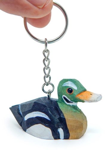 Wood Drake Duck Keychain Ring Hook Clip Charm Miniature Wood Mini Figurine Small Animal