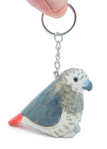 Grey African Parrot Keychain Ring Hook Clip Parrot Bird Charm Miniature Wood Mini Figurine Small Animal