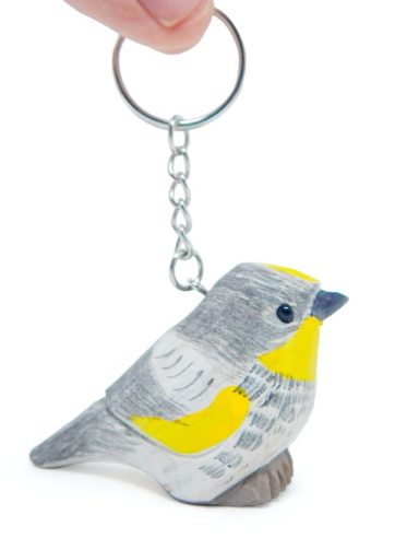 Warbler Myrtle Bird Keychain Ring Hook Clip Small Charm Miniature Wood Figurine Statue