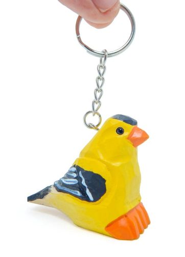 American Goldfinch Bird Keychain Ring Hook Clip Charm Miniature Wood Mini Figurine Small Animal