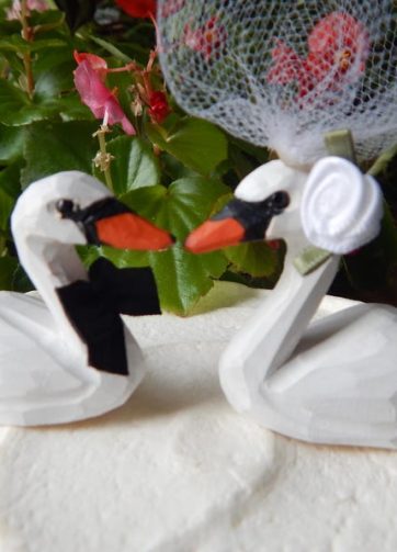 White Swan Wedding Cake Topper Love Birds Bride Groom Engagement Anniversary Carved Wood Statue