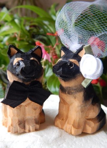German Shepard dog Cake Topper Bride & Groom Love Wedding Engagement Anniversary Carved Wood Statue