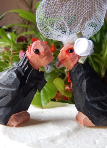 Condor Figurine Cake Topper Bride & Groom Wedding Engagement Anniversary Carved Wood Statue