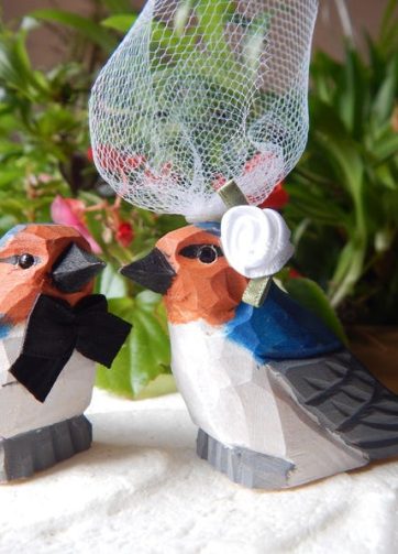 Barn Swallow Bird Cake Topper Bride & Groom Love Wedding Engagement Anniversary Carved Wood Statue