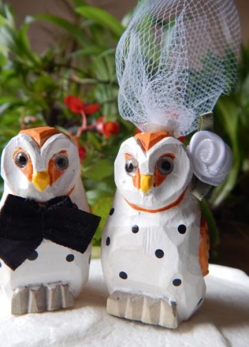 Barn Owl figurine Bird Cake Topper Bride & Groom Wedding Engagement Anniversary Carved Wood Statue
