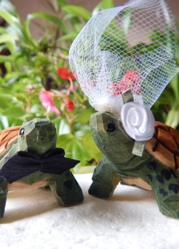 Turtle tortoise figurine Cake Topper Bride & Groom Love Wedding Engagement Anniversary Carved Wood Statue