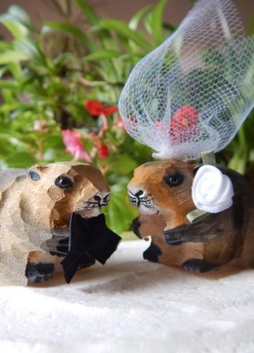 Beaver figurine Cake Topper Bride & Groom Love Wedding Engagement Anniversary Carved Wood Statue
