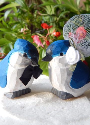 Tufted Titmouse Bird Cake Topper Bride & Groom Wedding Engagement Anniversary Carved Wood Statue
