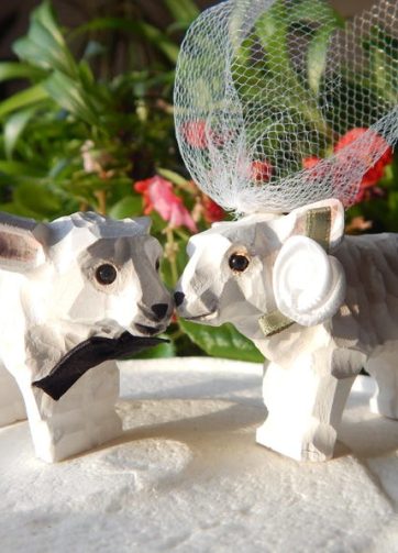 Sheep - Little Lamb Cake Topper Bride & Groom Love Wedding Engagement Anniversary Carved Wood Statue