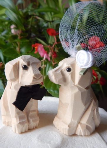Unpainted Labrador Retriever Dog Puppy Cake Topper Bride & Groom Wedding Engagement Anniversary Carved Wood Pet Statue