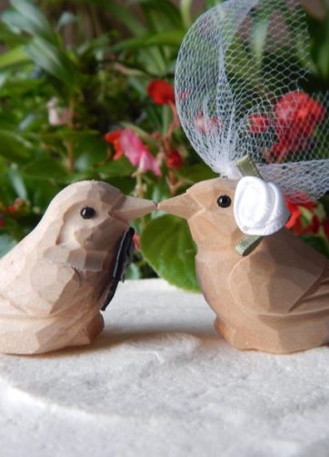 Unpainted bird figure Cake Topper Bride & Groom Bird Wedding Engagement Anniversary Carved Wood Statue