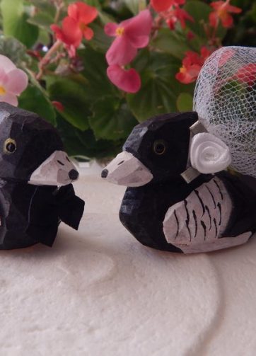 Ring neck ducks Cake Topper Bride & Groom Wedding Engagement Anniversary Carved Wood Statue