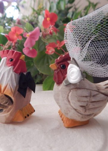 Rooster /white Hen Love Bird Farm Barn Cake Topper Bride & Groom Wedding Engagement Anniversary Carved Wood Statue